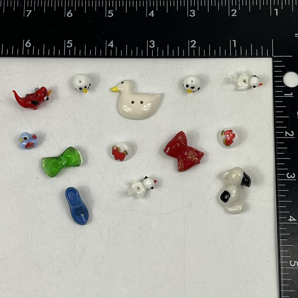 Vtg Lampwork Glass Beads Lot Animal Bird Dog Bows Snowman Jewelry Making Craft